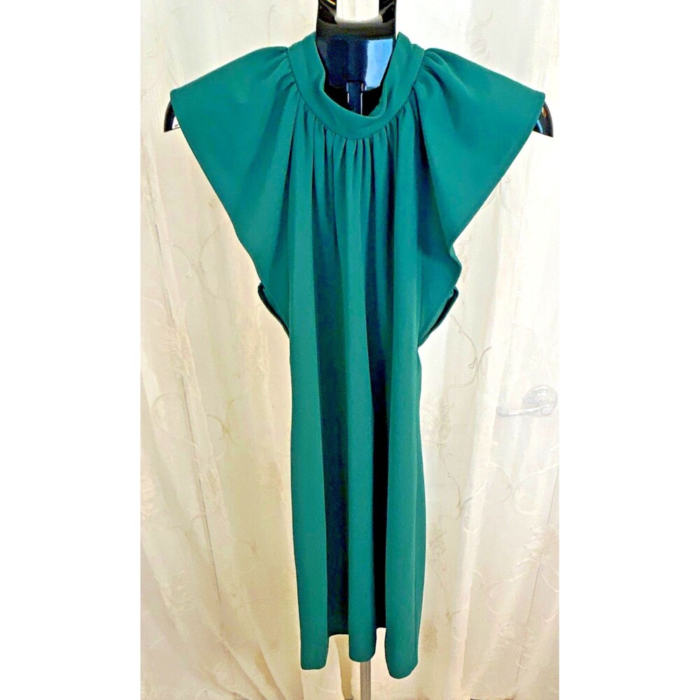 NWT Calvin Klein Green Mock Neck Sheath Dress 8 Pleated Ruffle Cap Sleeve $134